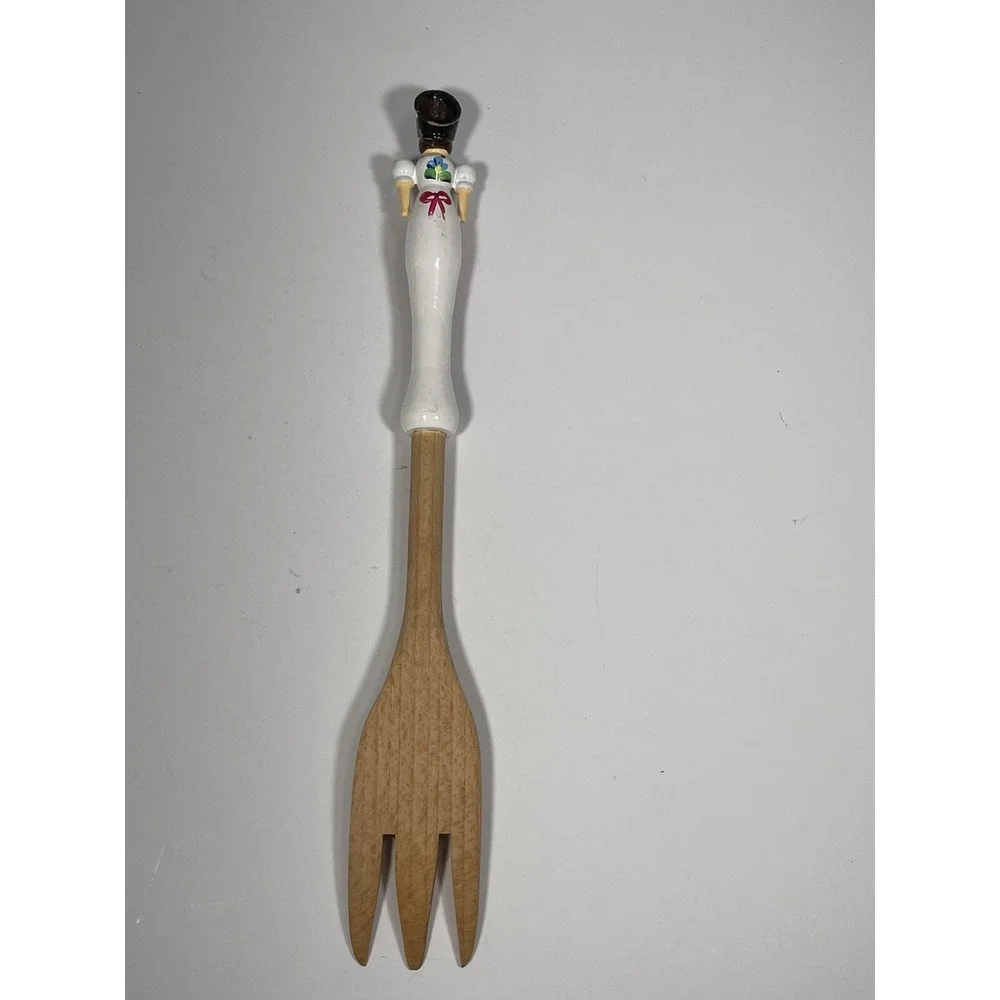 Vintage Hungarian Lady Wood Salad Serving Fork Thong Hungarian‎ Lady Doll